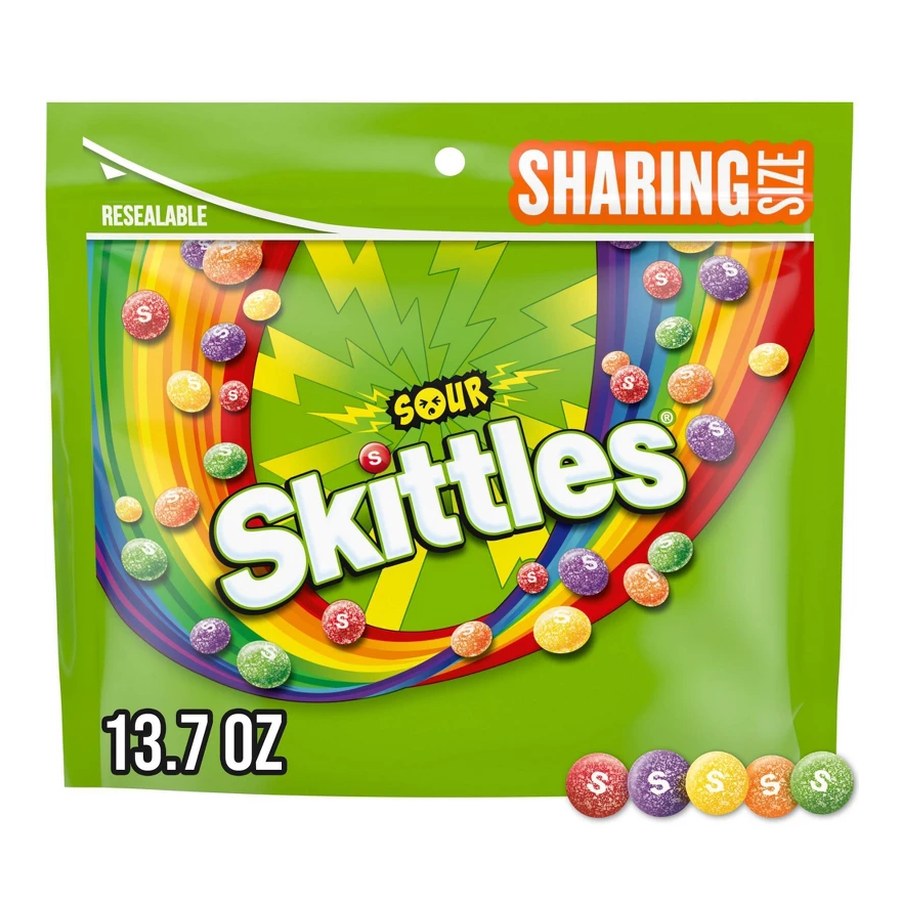 Skittles Sour Chewy Candy Share Size Bag, 13.7 oz